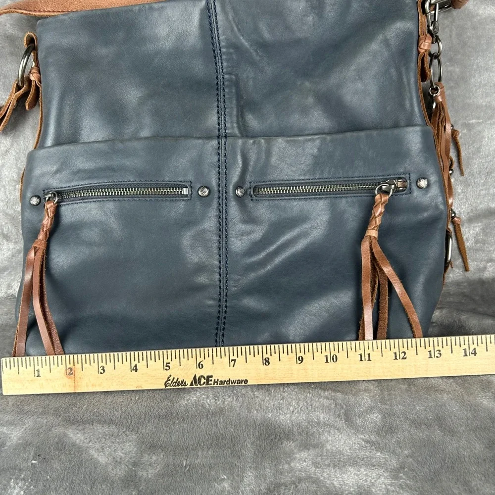 The Sak Ashland Leather Hobo Bag Slate Blue Tan Tassel Shoulder Bag‎ 1000076252